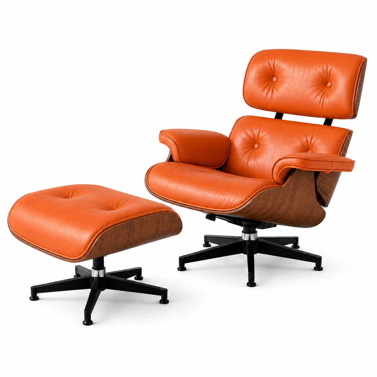 Lounge chair and ottoman, walnut orange appearance reference