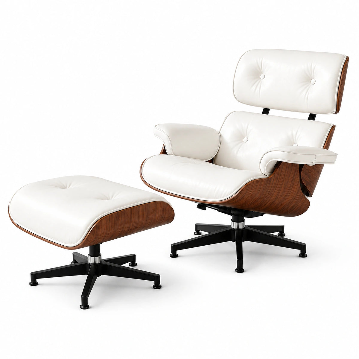 Lounge chair and ottoman, walnut white appearance reference