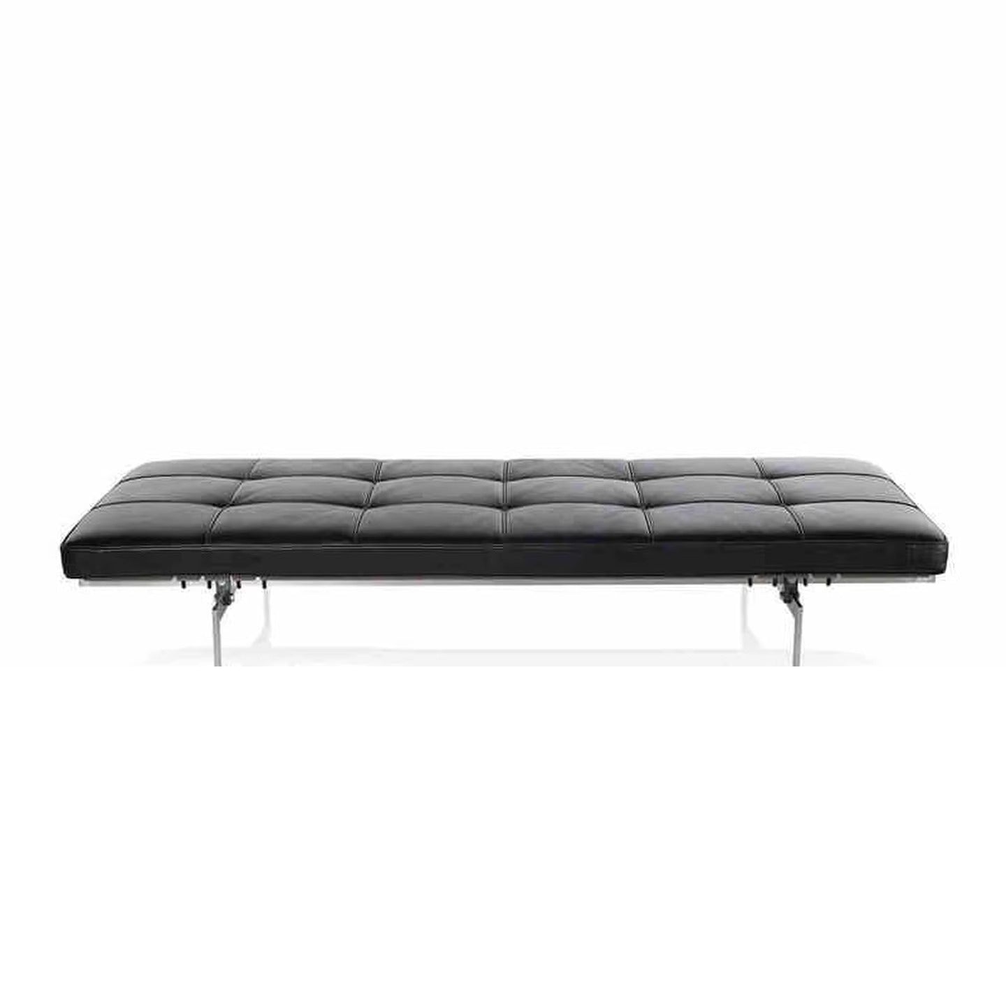 Minimalist Leather Daybed Bench in black leather front view
