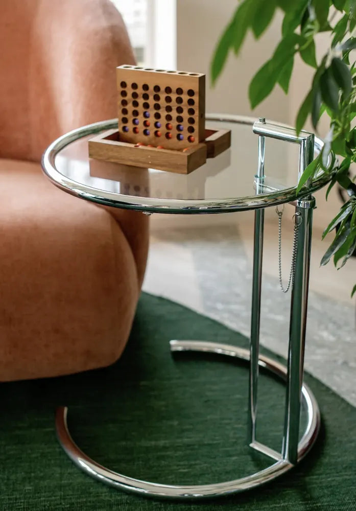 Height Adjustable Glass Side Table