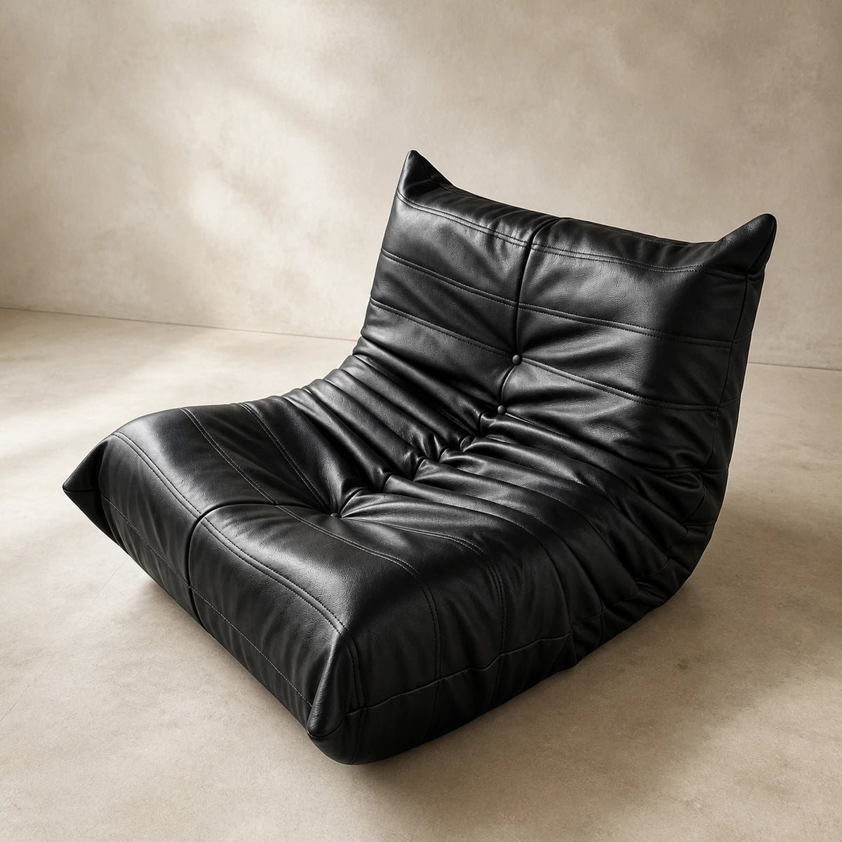 Microfiber Leather / Black low-profile lounge sofa, 90 cm single seat