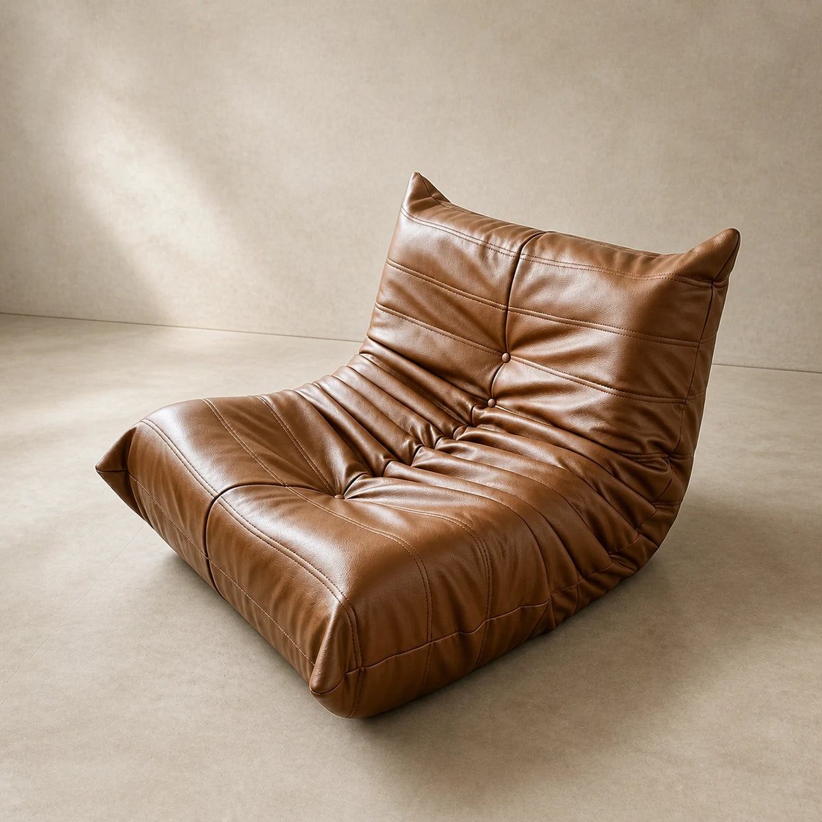 Microfiber Leather / Brown low-profile lounge sofa, 90 cm single seat