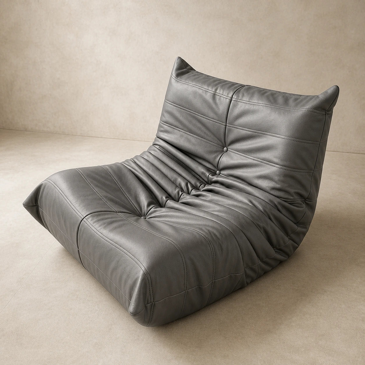 Microfiber Leather / Grey low-profile lounge sofa, 90 cm single seat