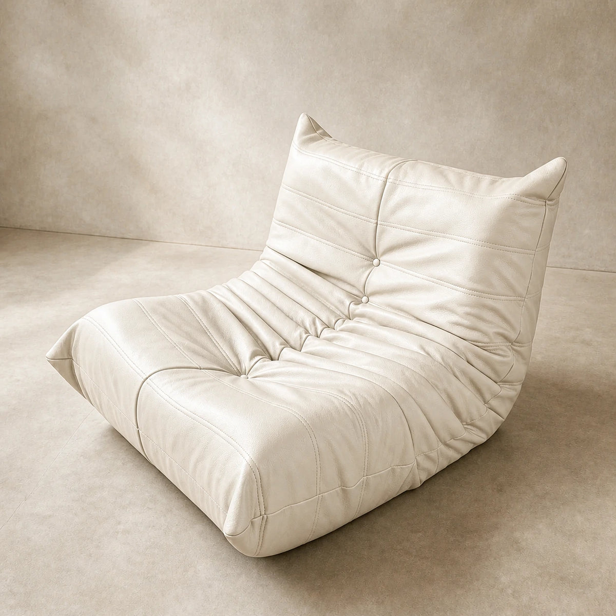 Microfiber Leather / Off-white low-profile lounge sofa, 90 cm single seat