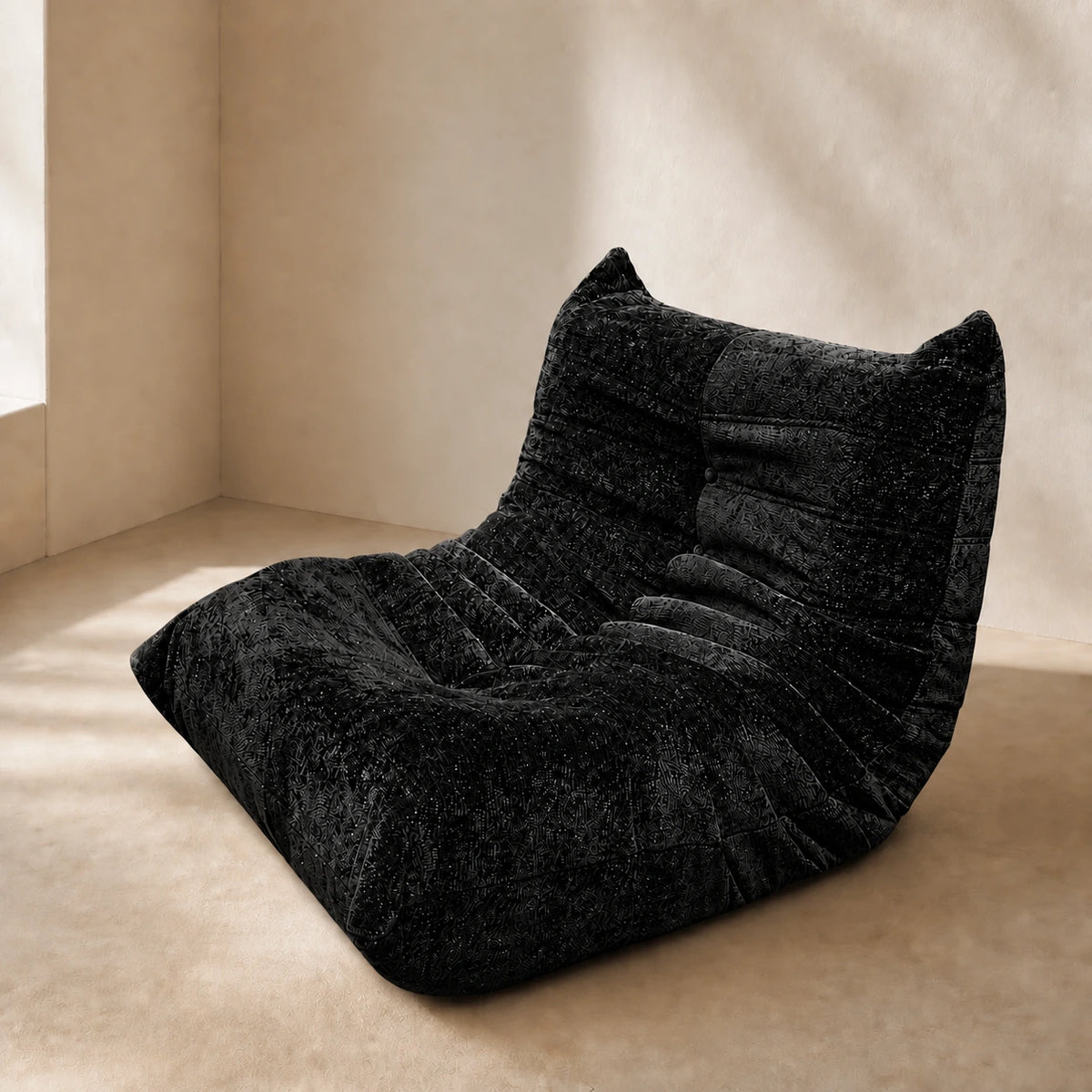 Starry Chenille / Black low-profile lounge sofa, 90 cm single seat
