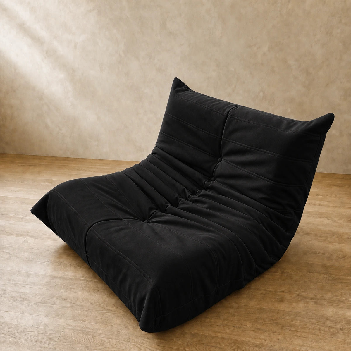 Suede / Black low-profile lounge sofa, 90 cm single seat