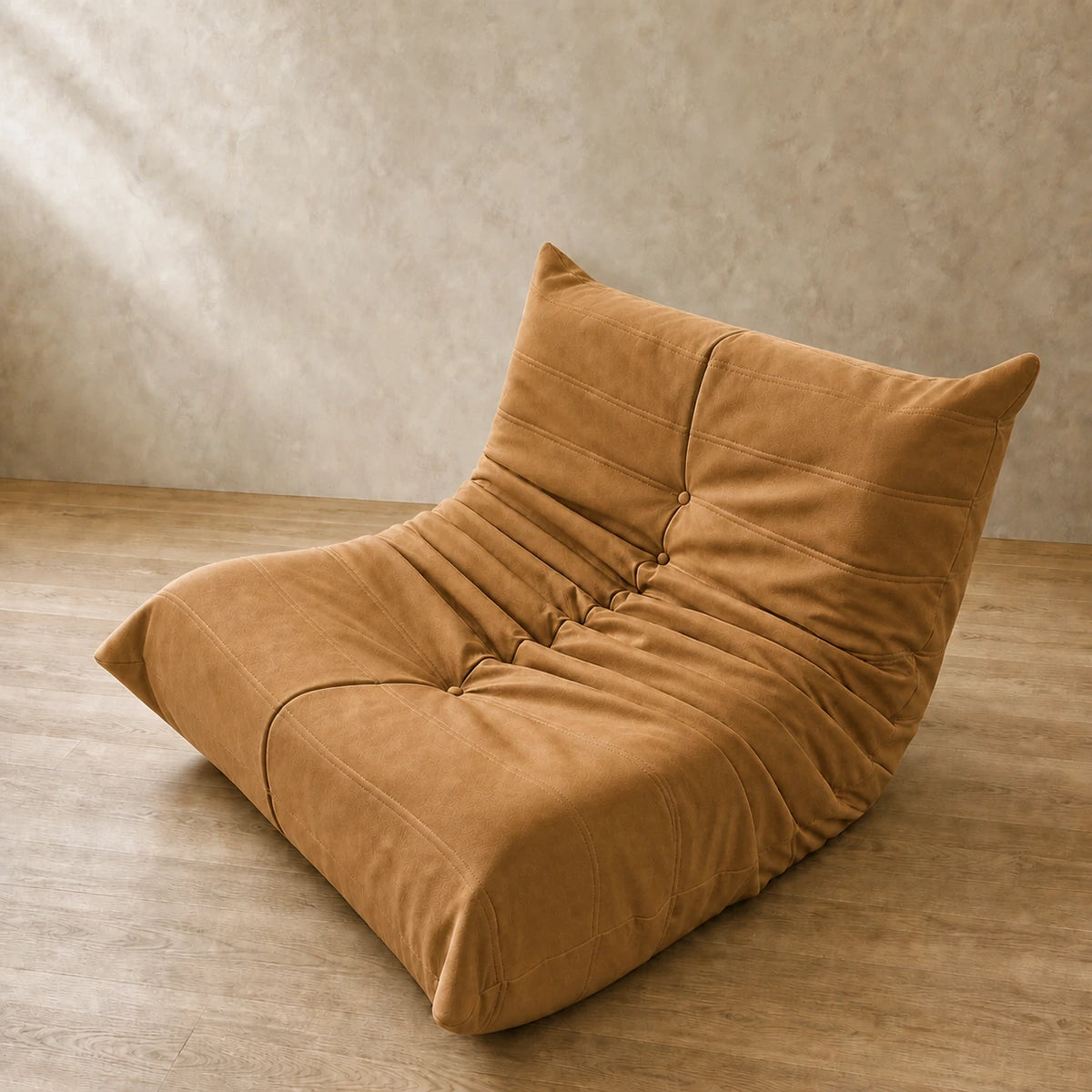 Suede / Brown low-profile lounge sofa, 90 cm single seat