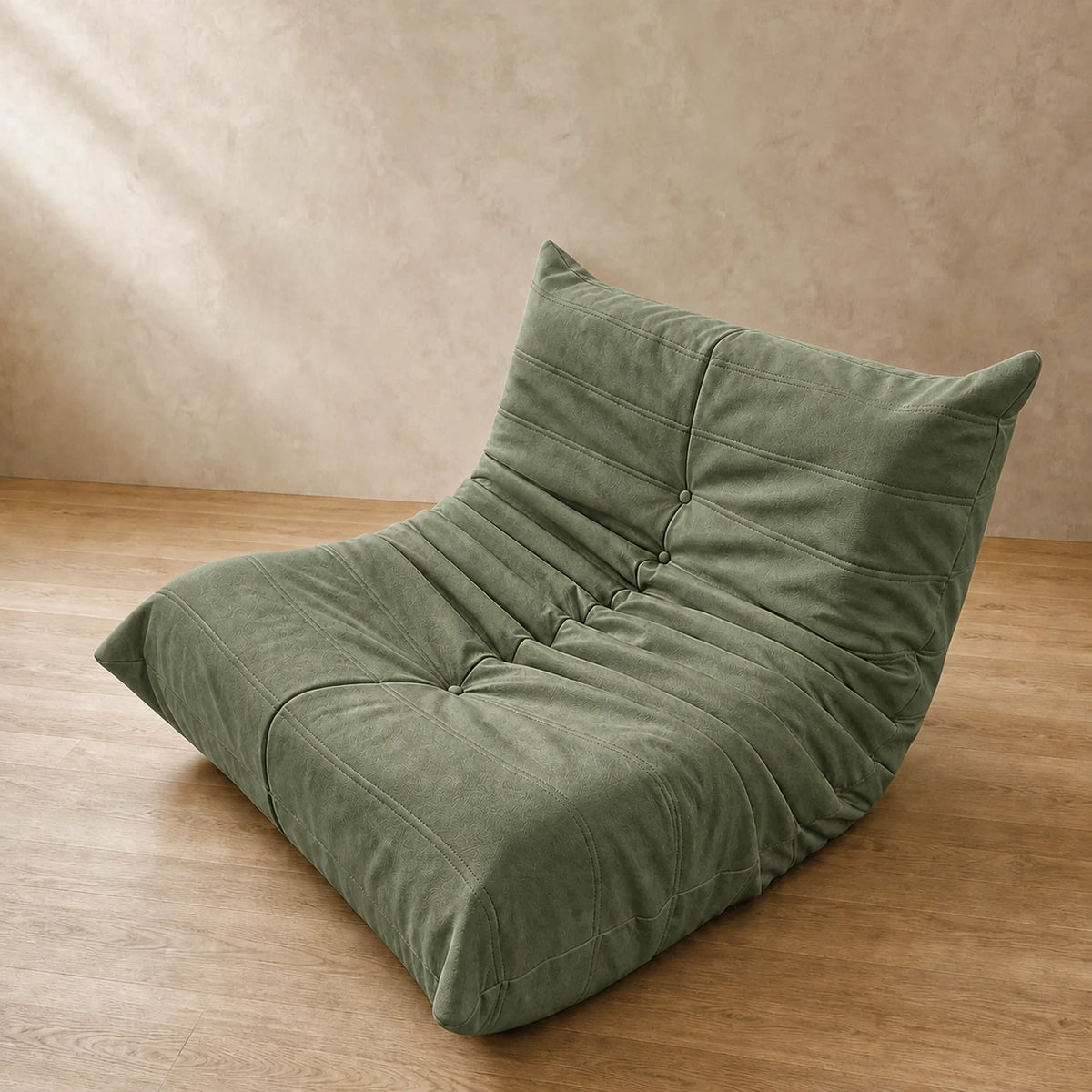 Suede / Green low-profile lounge sofa, 90 cm single seat