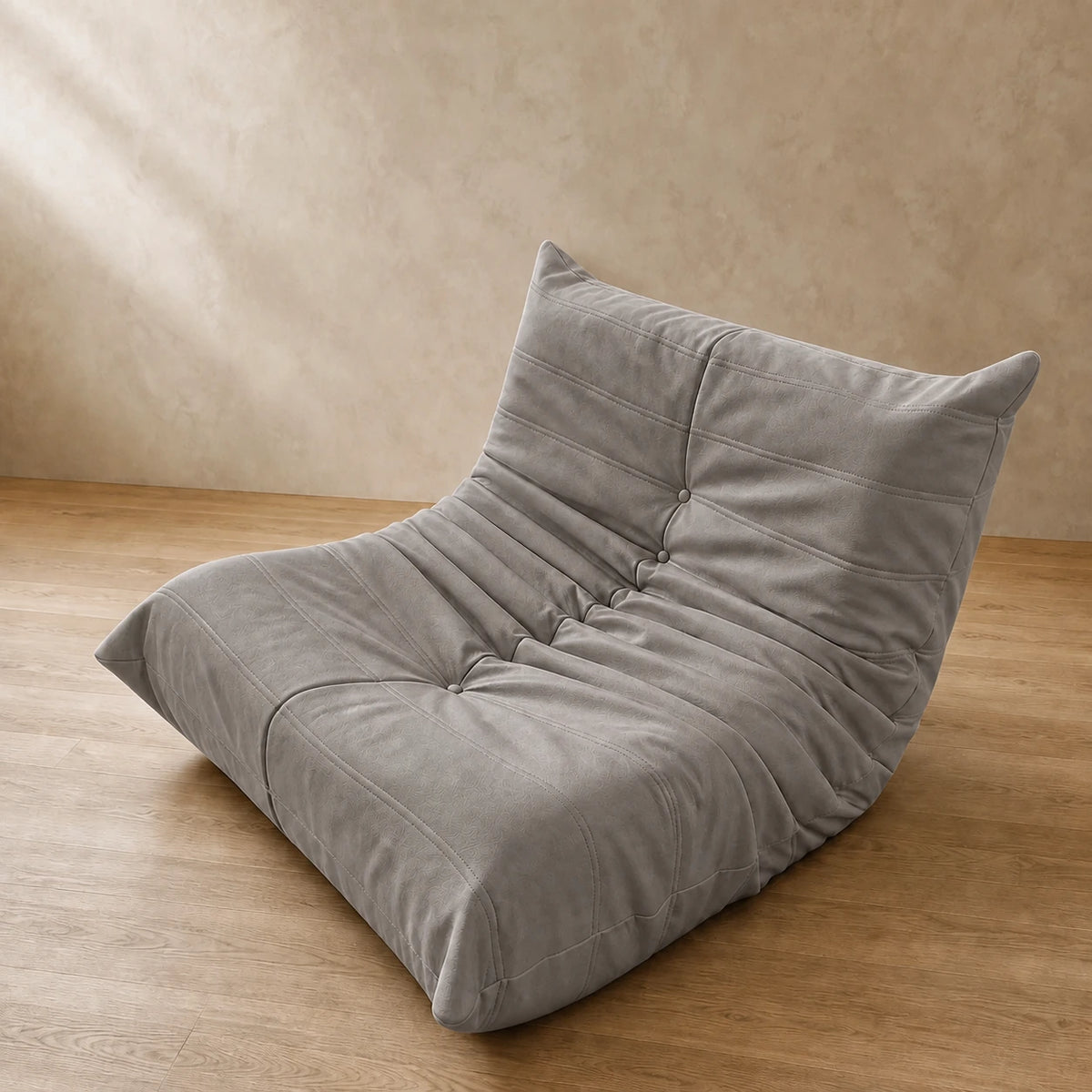 Suede / Grey low-profile lounge sofa, 90 cm single seat