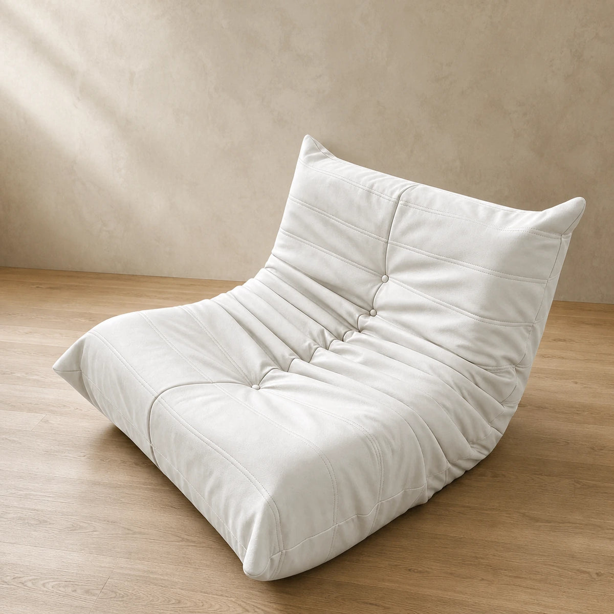Suede / Off-white low-profile lounge sofa, 90 cm single seat