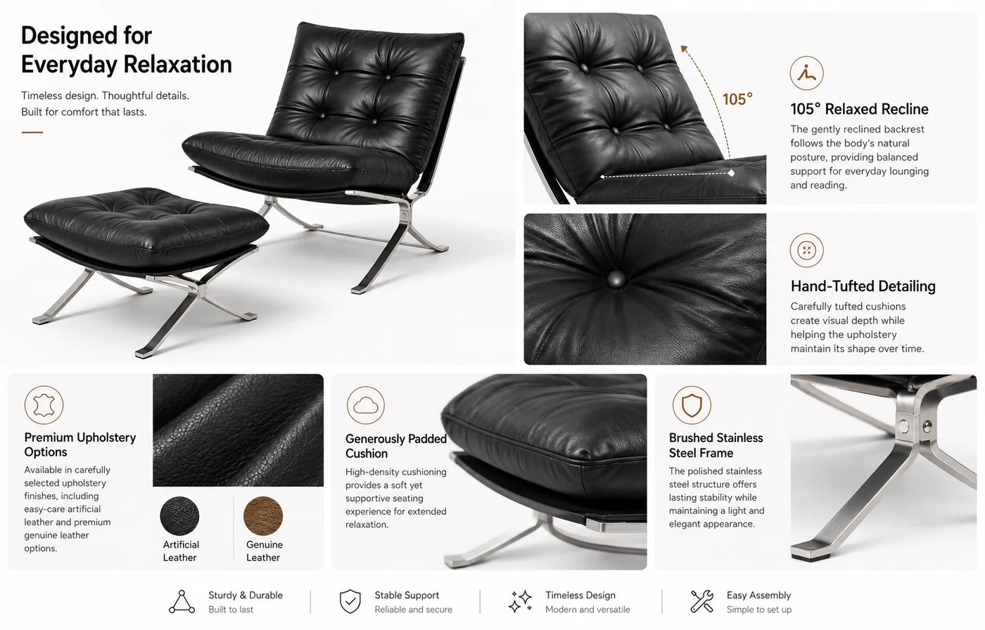 Tufted Leather Lounge Chair & Ottoman