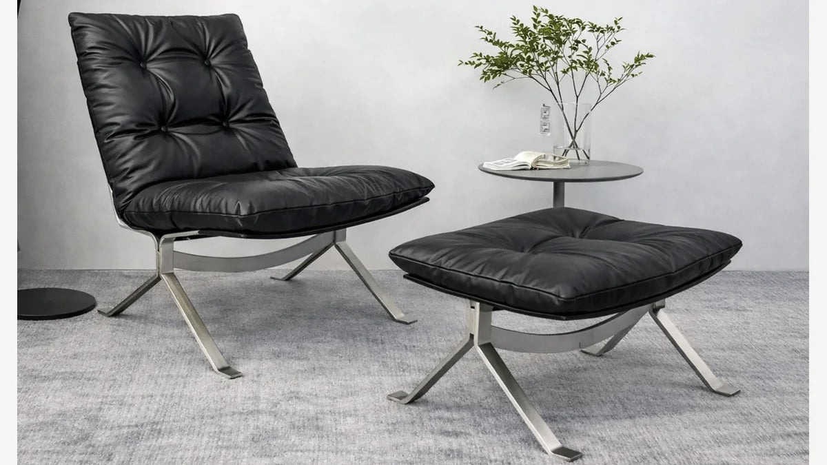 Tufted Leather Lounge Chair & Ottoman