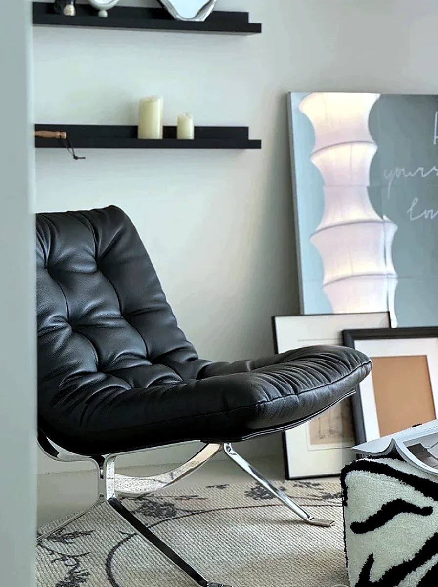 Tufted Leather Lounge Chair & Ottoman