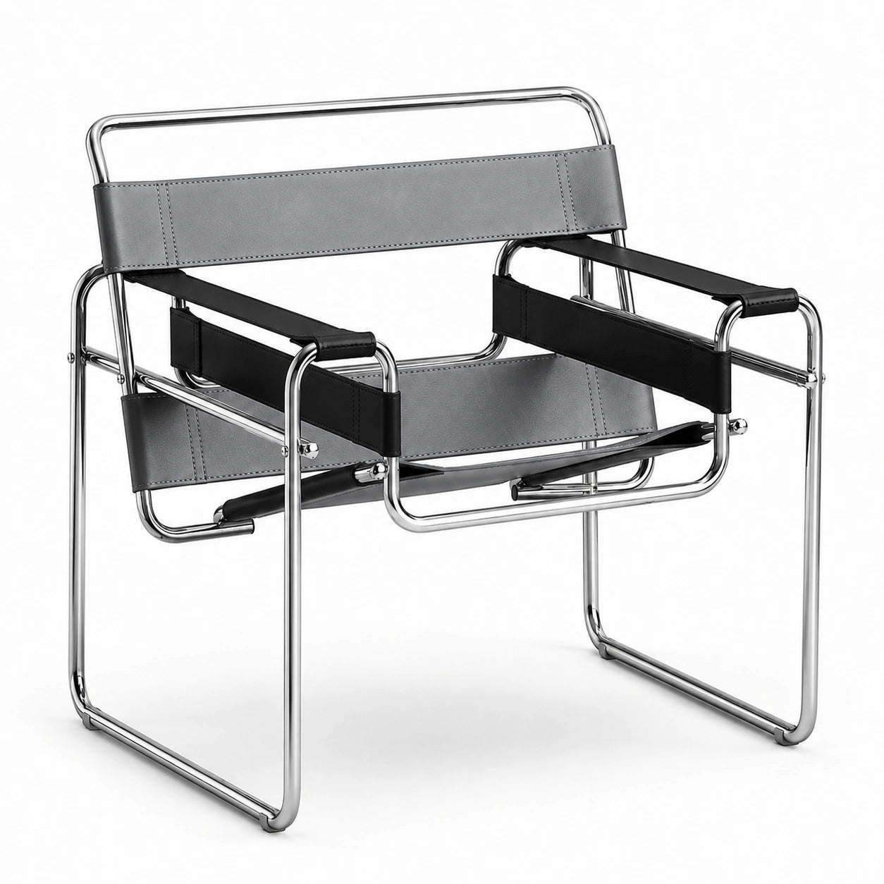 Tubular Steel Leather Accent Chair in gray black leather