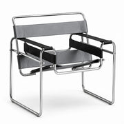 Tubular Steel Leather Accent Chair in gray black leather