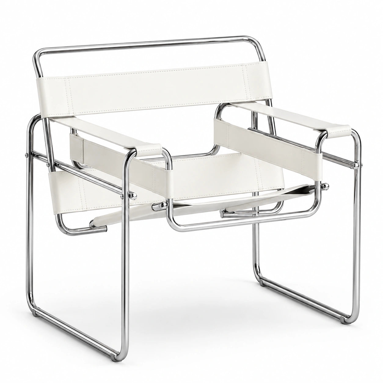 Tubular Steel Leather Accent Chair in ivory white leather