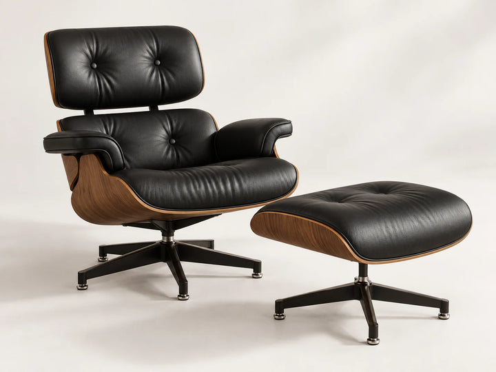 Black lounge chair and matching ottoman